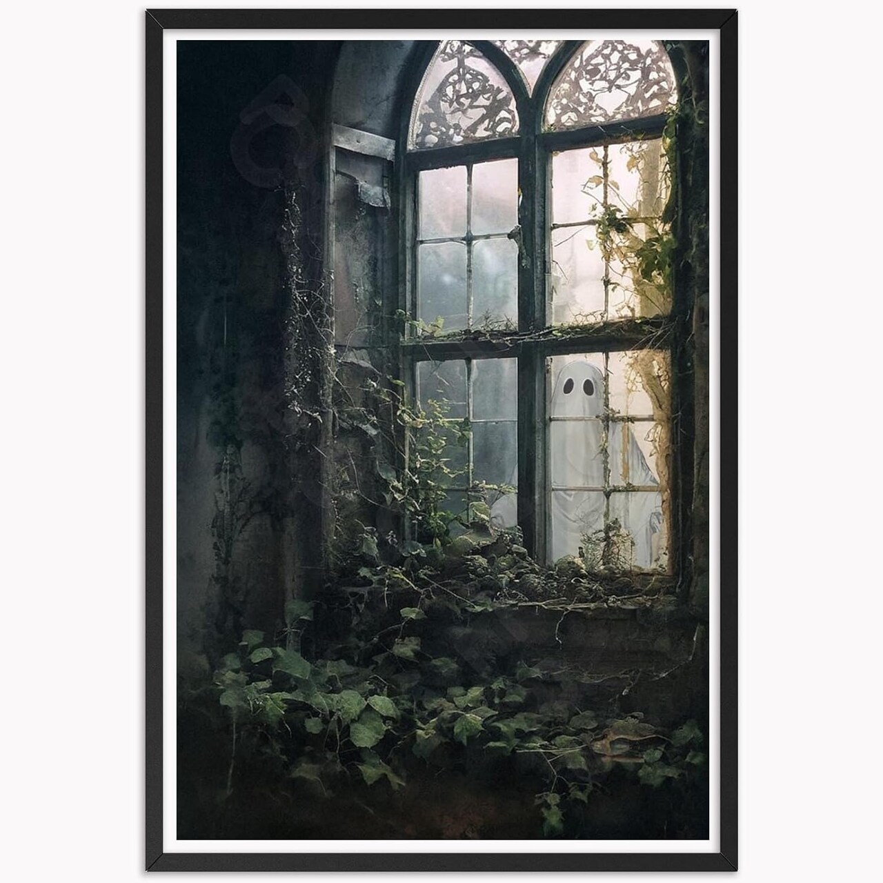 Ghost Outside The Window Halloween Wall Art - 16L" x 12W" (Unframed)